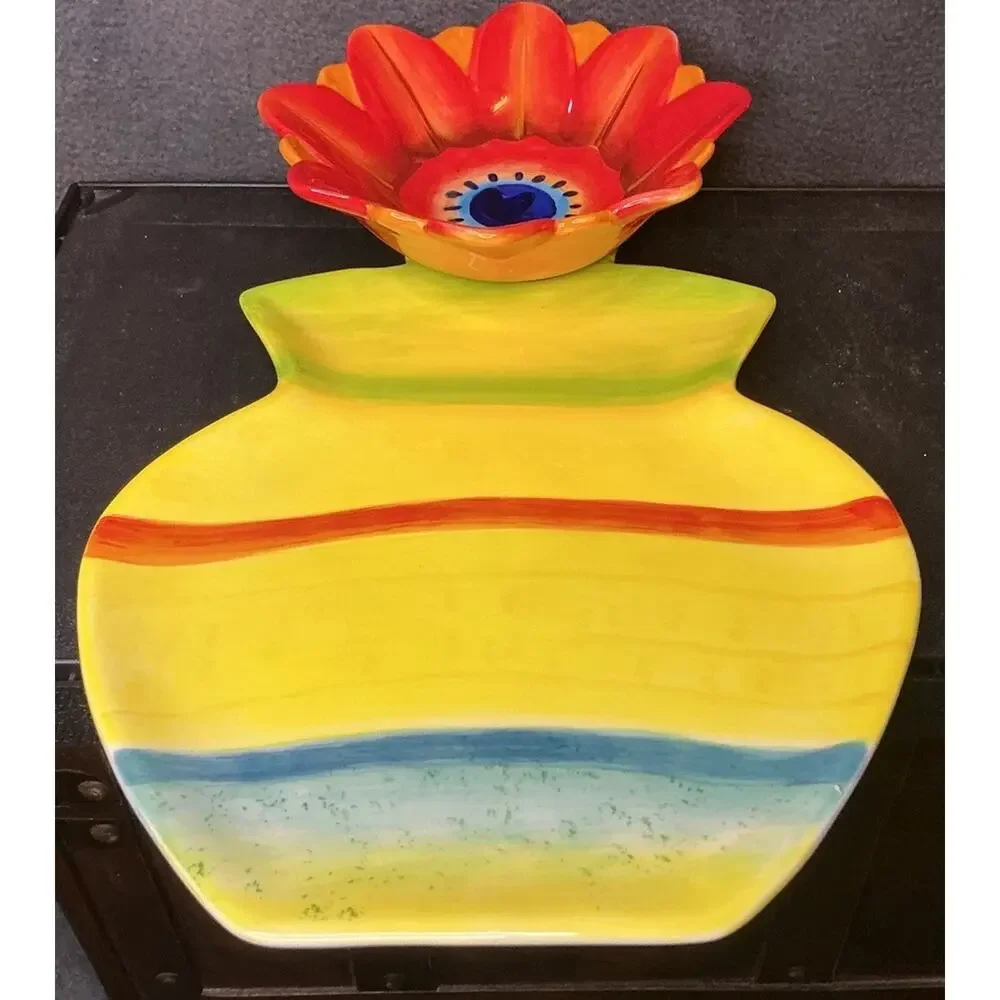 Grasslands Road Platter Flower Blossom Ceramic Chip And Dip Platter